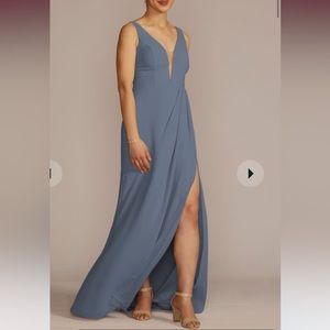 David’s bridal chiffon illusion cutouts bridesmaid dress in Steel Blue